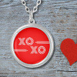 Modern Neon Red and White XOXO Valentine Silver Plated Necklace<br><div class="desc">Modern Big White XOXO | Neon Red Valentine Necklace. It's a beautiful gift for Valentine's Day,  but also for other occasions. Click on the "Customize It" button to change the background colour,  font styles and font colour.</div>