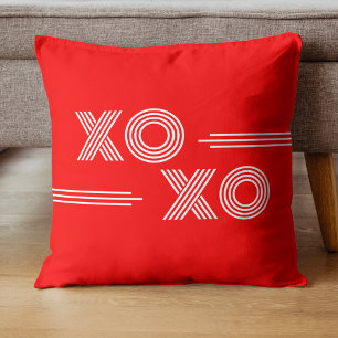 Modern Neon Red and White XOXO Valentine Throw Pillow