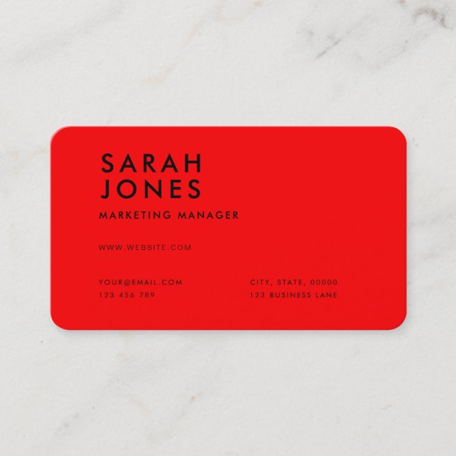 Modern Neon Red Colour Business Card (Front)