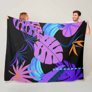 Modern Neon Tropical Forest Fleece Blanket