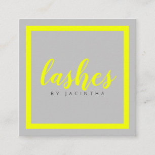 Modern Neon Yellow Beauty Lashes Aesthetician Squa Square Business Card