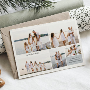 Modern Neutral 5 Photo Elegant Double Sided Holiday Card
