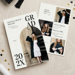 Modern Neutral Arch Photo and Collage Graduation Invitation