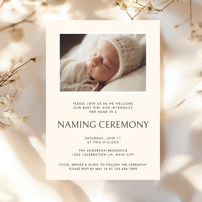 Modern Neutral Baby Naming Ceremony Photo Invitation (Creator Uploaded)