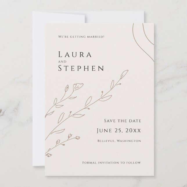 Modern Neutral Beige Botanical Save the Date Invitation (Front)