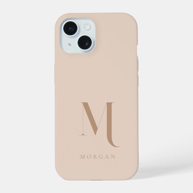 Modern Neutral Beige Custom Monogram iPhone 15 Case (Back)