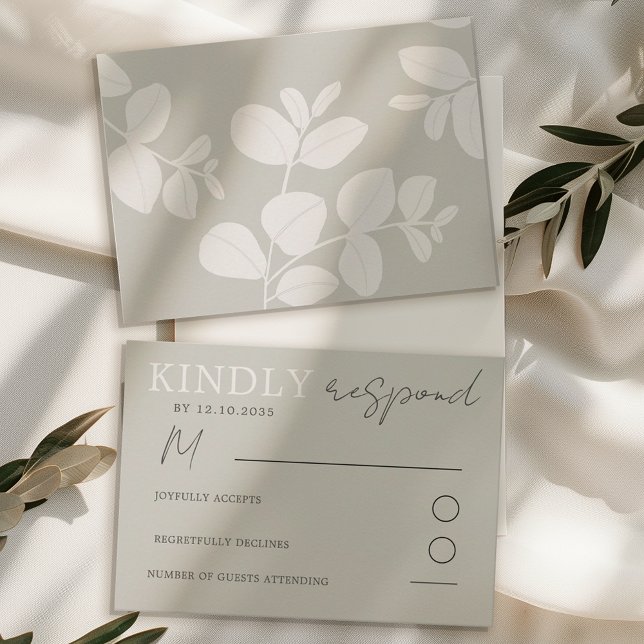 Modern Neutral Beige  Eucalyptus Wedding RSVP Card (Creator Uploaded)