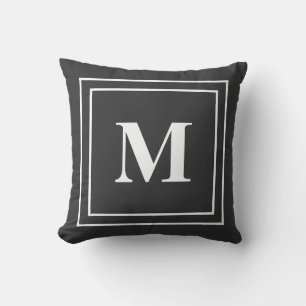 Modern Neutral Black Monogram Throw Pillow
