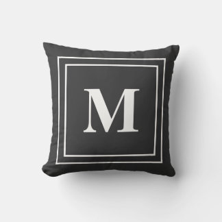 Modern Neutral Black Monogram Throw Pillow