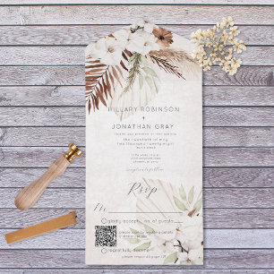 Modern Neutral Boho Floral QR Code All In One Invitation