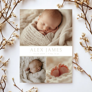 Modern Neutral Boho Photo Collage Baby Birth Announcement