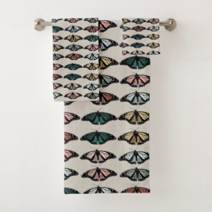 Modern Neutral Butterflies Garden Pattern Bath Towel Set