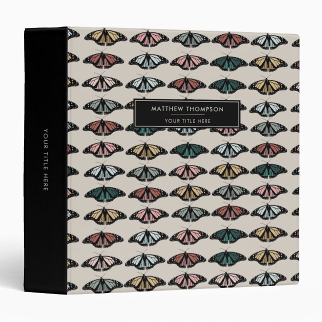 Modern Neutral Butterflies Garden Pattern Binder (Front/Spine)