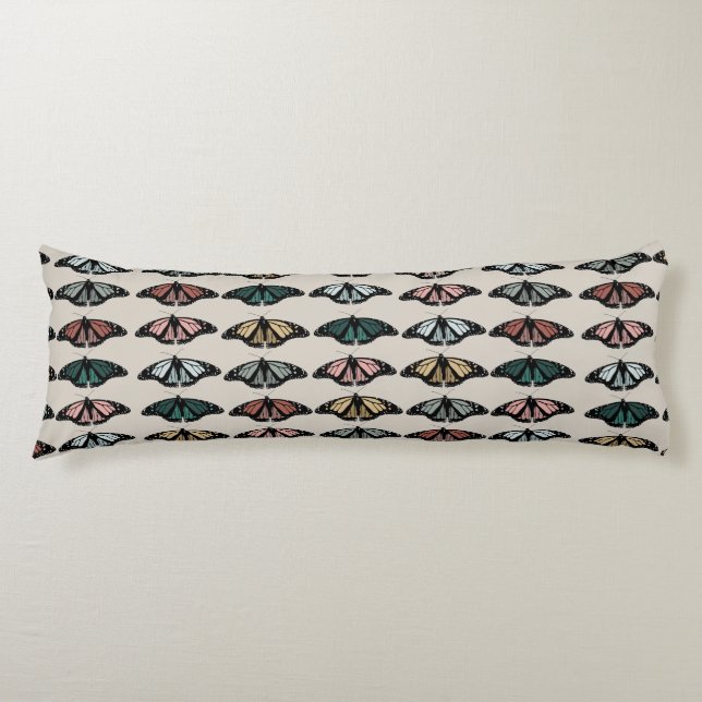 Modern Neutral Butterflies Garden Pattern Body Pillow (Front)