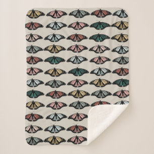 Modern Neutral Butterflies Garden Pattern Sherpa Blanket