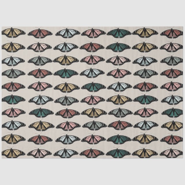 Modern Neutral Butterflies Garden Pattern Tissue Paper (Front)