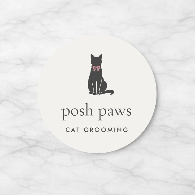 Modern Neutral Cat Groomer Logo Classic Round Sticker (Creator Uploaded)