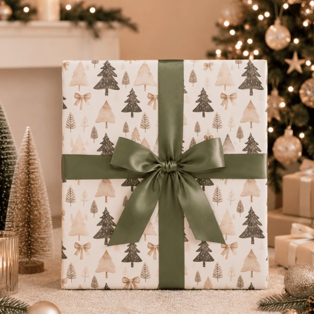 Modern Neutral Christmas Tree Wrapping Paper (Creator Uploaded)