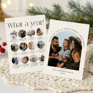 Modern Neutral Christmas What a Year Photo Collage Holiday Card