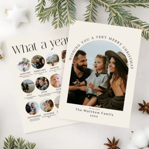 Modern Neutral Christmas What a Year Photo Collage Holiday Card