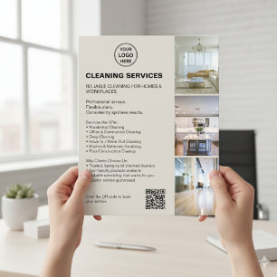 Modern Neutral Cleaning Services Photo Logo QR Flyer