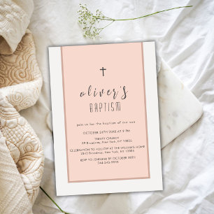 Modern Neutral Cross Christening Baptism Invitation