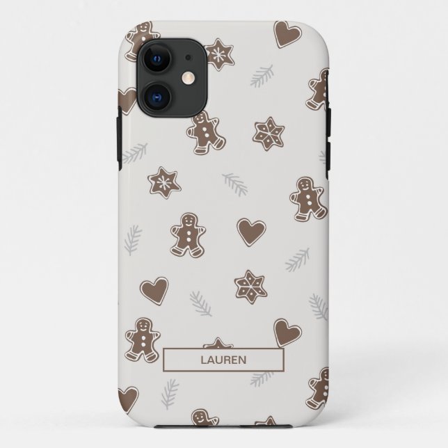 Modern Neutral Gingerbread Christmas Name Pattern Case-Mate iPhone Case (Back)
