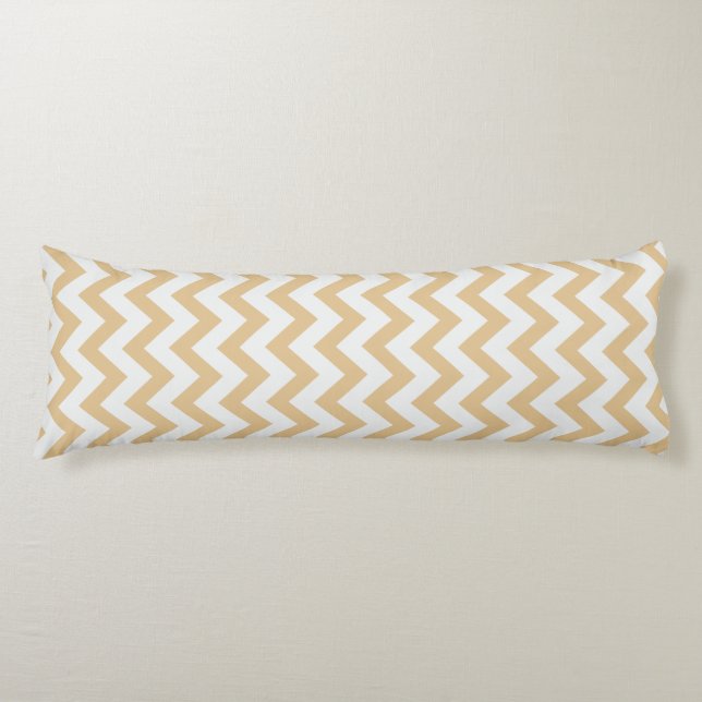 Modern neutral gold and white chevron pattern body pillow (Front)