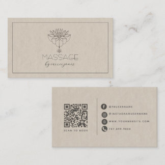Modern Neutral Massage Therapist Lotus Flower Business Card