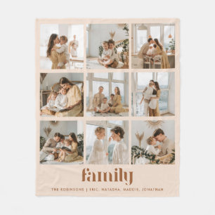 Modern Neutral Photo Collage Family Names Fleece Blanket