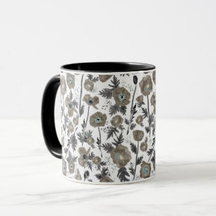 Modern Neutral Poppies Watercolor Floral Mug