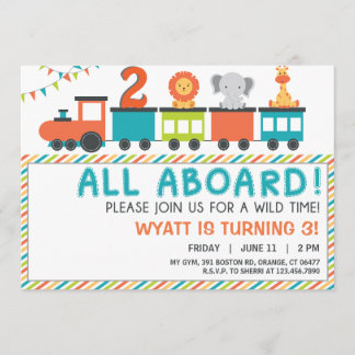 Modern Neutral Safari Train Birthday Invite