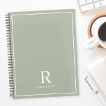 Modern Neutral Sage Family Name Planner<br><div class="desc">Custom-designed planner notebook featuring classic modern family name monogram design on neutral earthy colour background.</div>