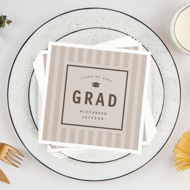 Modern Neutral Sporty Stripes Graduation Party Napkin (Creator Uploaded)