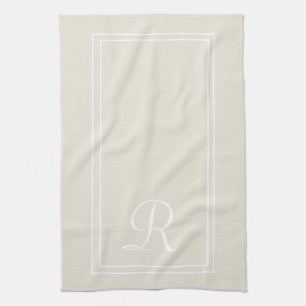 Modern Neutral Striped Monogram Personalised Kitchen Towel