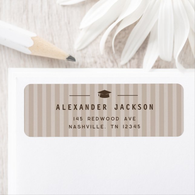Modern Neutral Stripes Graduation Return Address (En situation)