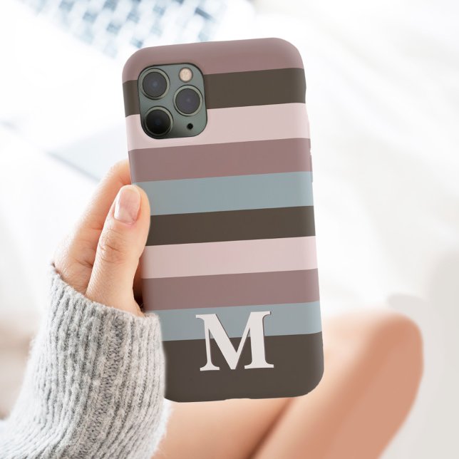 Modern Neutral Stripes Monogram Beige iPhone Case (Creator Uploaded)