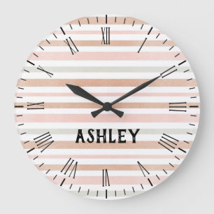 Modern Neutral Stripes Personalized Large Clock