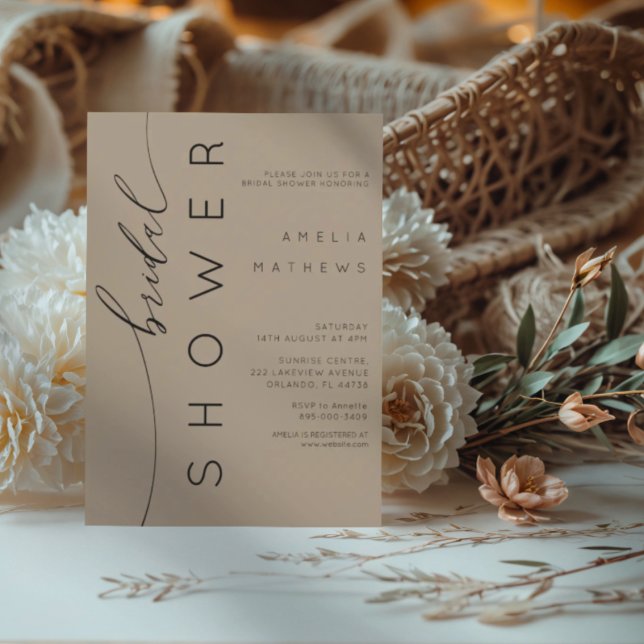 Modern Neutral Tan & Typography Bridal Shower  Invitation (Creator Uploaded)