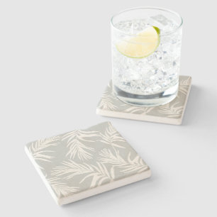 Modern Neutral Tropical Leaves Beach Home Decor Stone Coaster