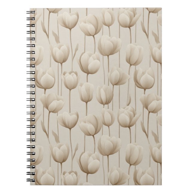 Modern Neutral Tulip Ivory Floral Pattern Notebook (Front)