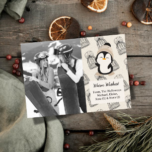 Modern Neutral Warm Wishes Penguin Photo Holiday Card