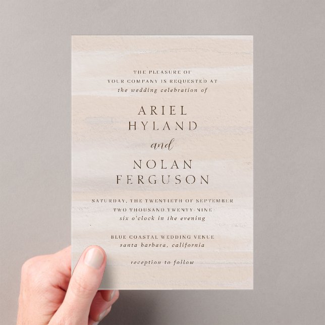 Modern Neutral Watercolor Elegant Wedding Acrylic Invitations (Insitu (Handheld))