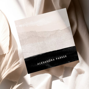 Modern Neutral Watercolor Wash with Black Square Business Card