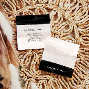 Modern Neutral Watercolor Wash with Black Square Business Card