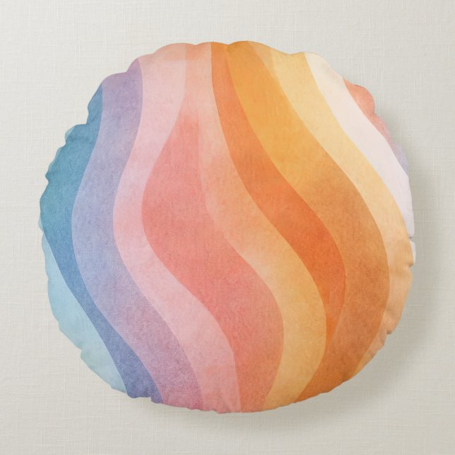 Modern Neutral Wave Pillow • Minimalist Round Deco (Front)