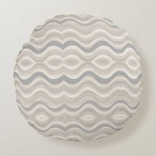 Modern Neutral Wavy Abstract Pattern Round Pillow