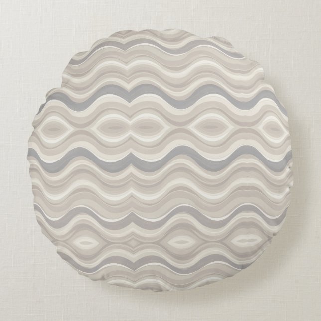 Modern Neutral Wavy Abstract Pattern Round Pillow (Front)