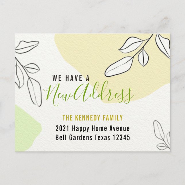 Modern New Address Abstract Watercolor  Moving  Announcement Postcard (Front)