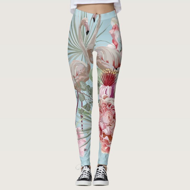 Modern new arrivals Elegant floral and Flamingo Leggings (Front)